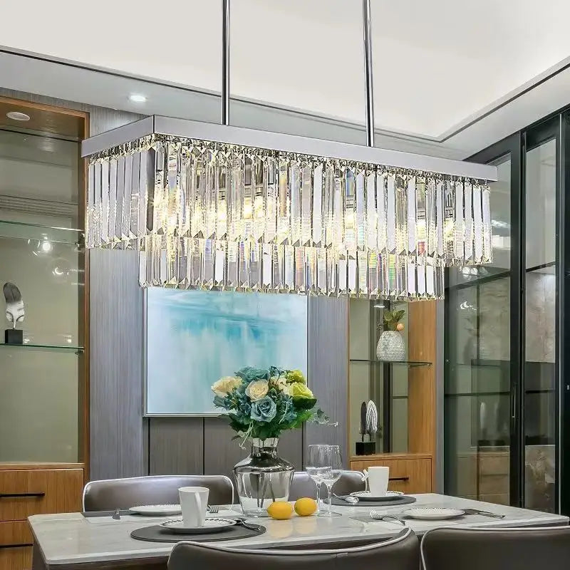 Afralia™ Silver Crystal Chandelier: Modern Luxury LED Pendant for Dining Room & Kitchen Island