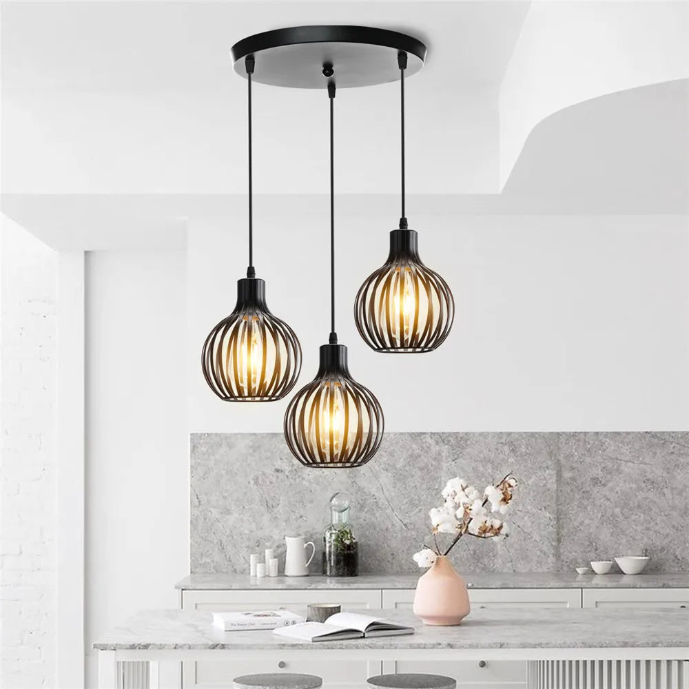 Afralia™ Vintage Iron Cage Pendant Lights | Dining Chandelier Kitchen Lighting | E27 Hanglamp