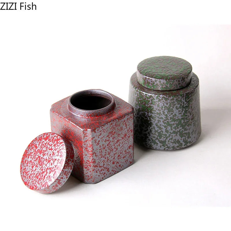 Afralia™ Ceramic Tea Canister | Sealed Coffee Storage Jar | Rough Pottery Tea Caddy