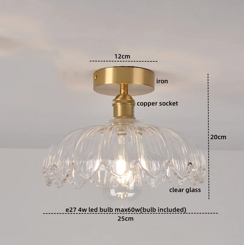 Afralia™ Green Glass LED Ceiling Light Modern Iron Copper Lampara Techo for Home Decor