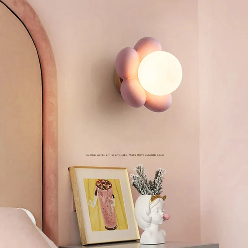 Afralia™ Kids Flower Resin Wall Lamp LED G9 Bulb White Pink Creative Bedroom Decor