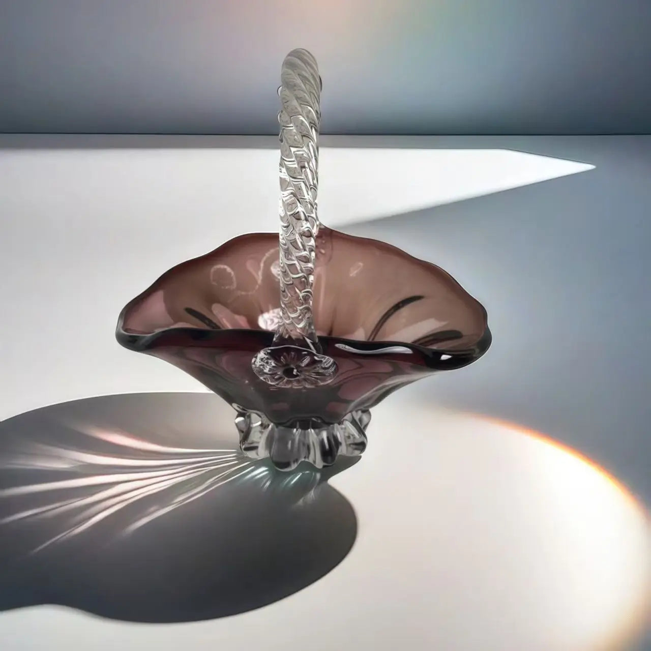 Afralia™ Crystal Handle Fruit Basket Glass Tray for Coffee Table, Elegant Living Room Decor