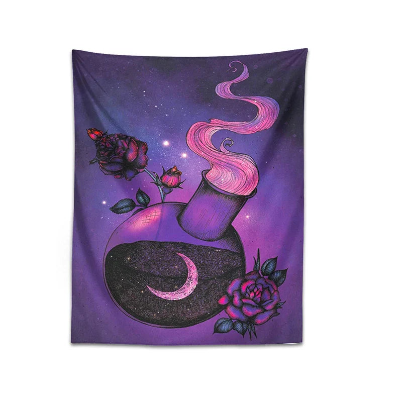 Afralia™ Purple Rose Magic Tapestry Wall Hanging: Boho Home Decor for Hippie Vibes