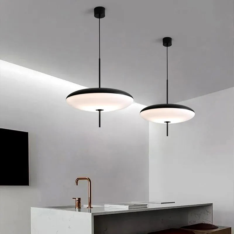 Afralia™ Modern Saucer Pendant Light 30/50cm Black White for Home & Commercial Decor