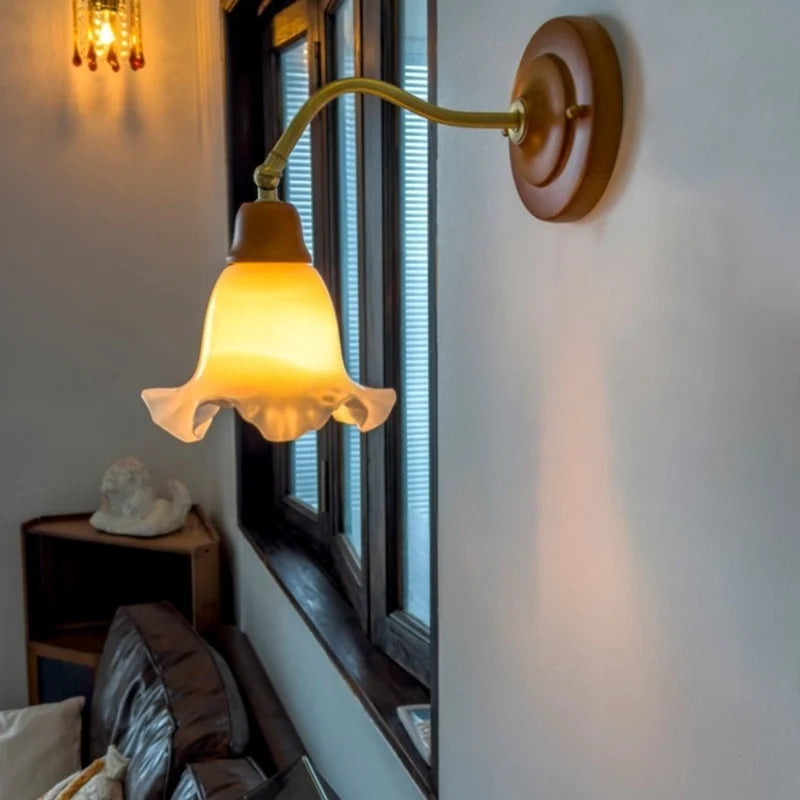 Afralia™ French Vintage Copper Glass LED Wall Sconce for Bedroom Living Room Mirror