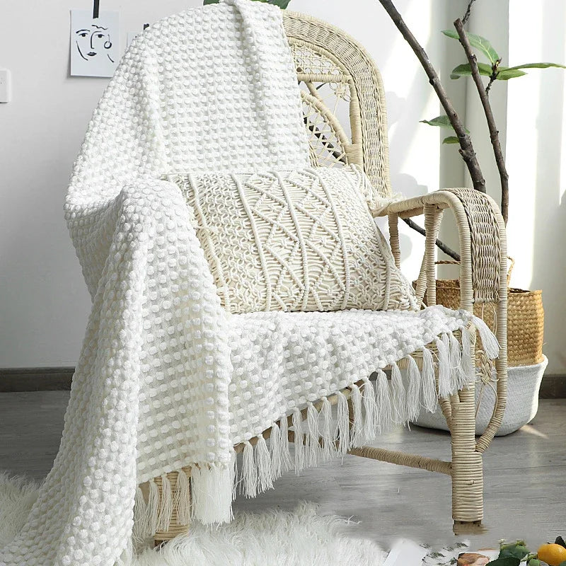 Afralia™ Knitted Nordic White Casual Blanket - Soft & Comfortable Sofa Throw Bed End Cover for Home Decor & Travel