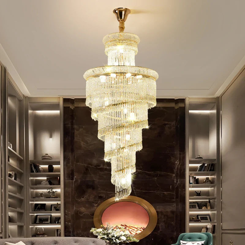 Afralia™ Crystal Spiral Staircase Chandelier for High-end Sales Office Hall Lighting