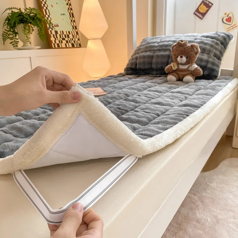 Afralia™ Faux Rabbit Plush Mattress Thick Warm Solid Milk Velvet Winter Home Cushion