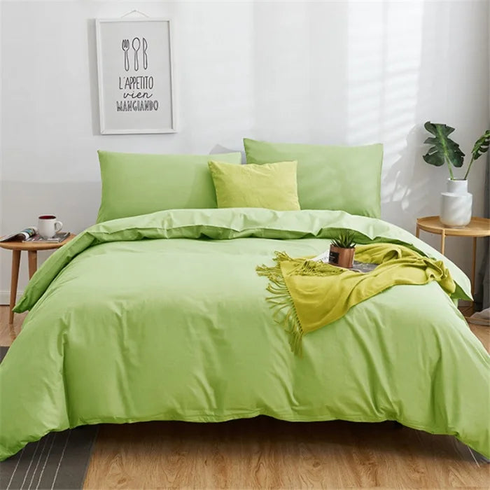 Afralia™ Cotton 4pcs Bedding Set Double Queen Solid Color Duvet Cover Flat Bed Sheet