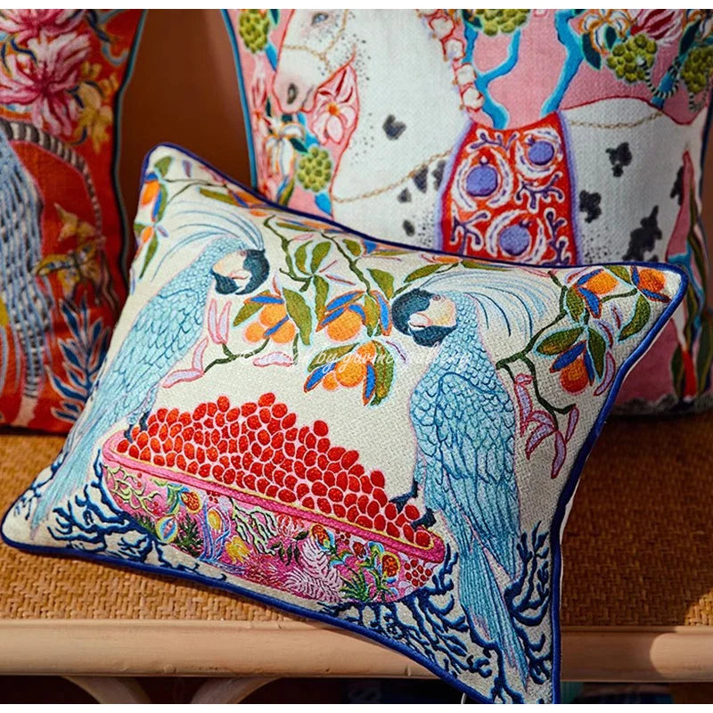 Afralia™ Pink Lion Dog Chinoiserie Style Decorative Cushion Cover