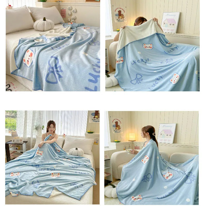 Afralia™ Cozy Milk Velvet Blanket: Cute Pattern, Warm, Multi-Functional Sofa & Travel Shawl