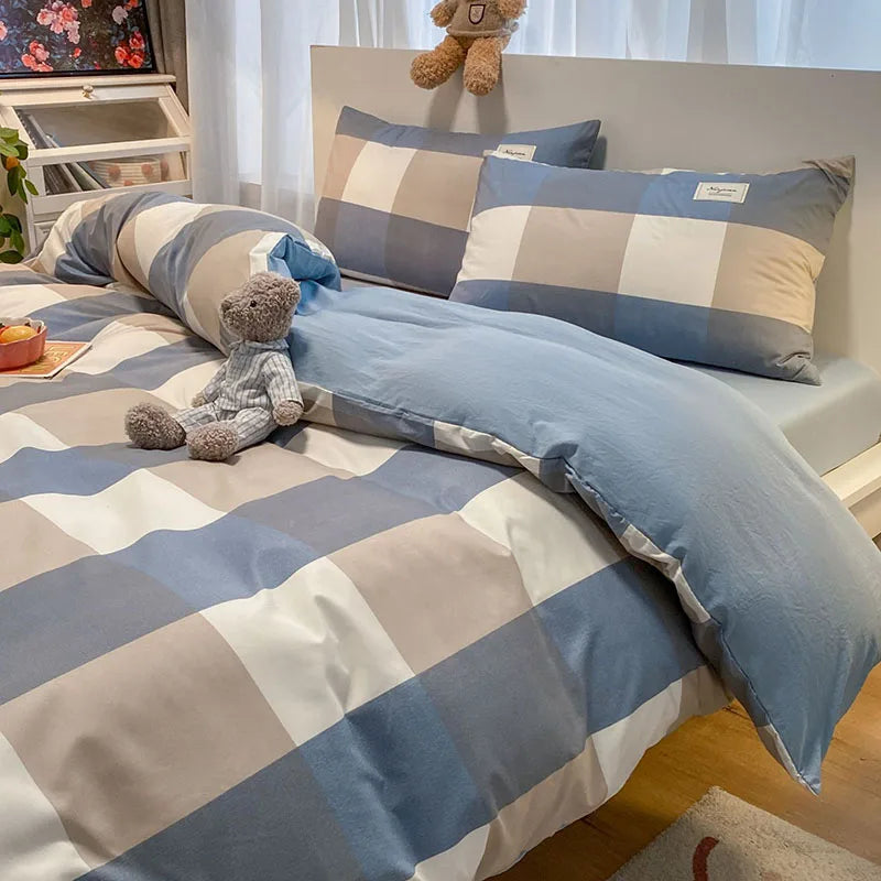 Afralia™ Checkered Print Bedding Set: Fitted Sheet, Duvet Cover, Pillowcase