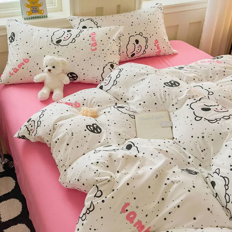 Afralia™ Children Cartoon Print Bedding Set, Double-Layer Yarn Quilt Cover, Cozy Bedroom Decor