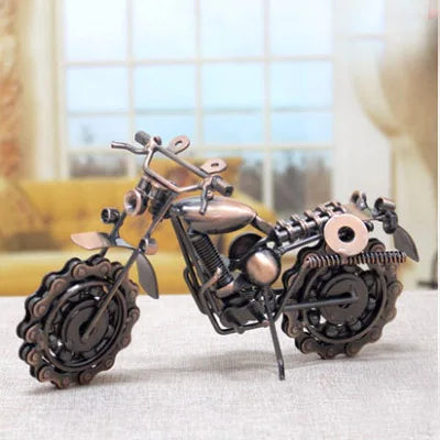 Afralia™ Vintage Metal Motorcycle Model - Handmade Iron Motorbike Figurine for Home Office Décor