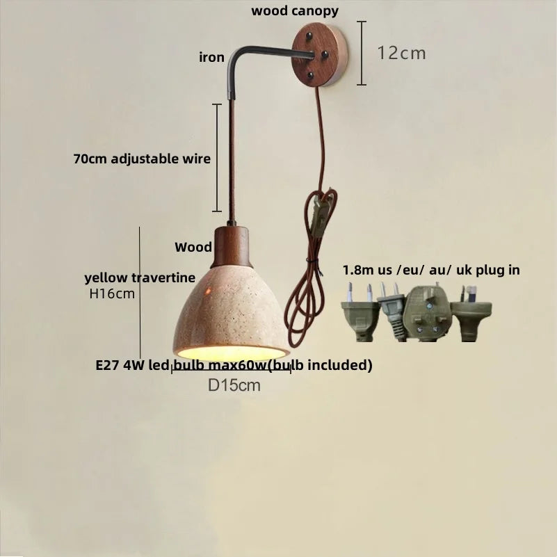 Afralia™ Yellow Travertine LED Wall Sconce with Pull Chain Switch