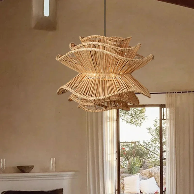 Afralia™ Wabi Sabi Rattan Pendant Lamp: Japanese Bamboo Chandelier for Home, Restaurant, Shop