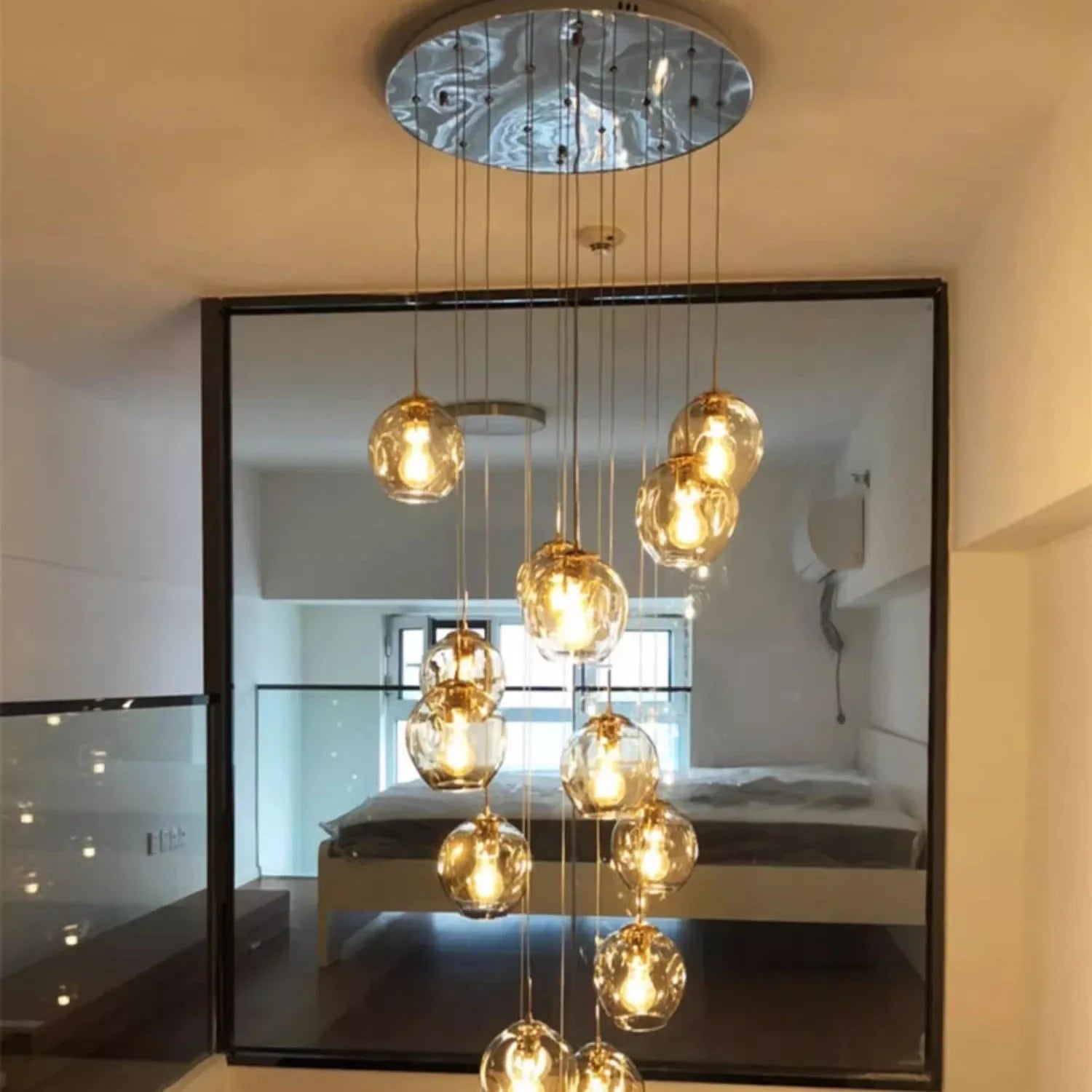 Afralia™ Modern Glass Ball Chandelier Spiral Light for Living Room, Staircase, Hotel, Villa