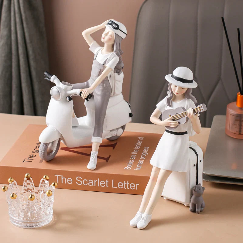 Afralia™ Kawaii Girl Figurine Sculpture for Room Decor and Desk Accessories