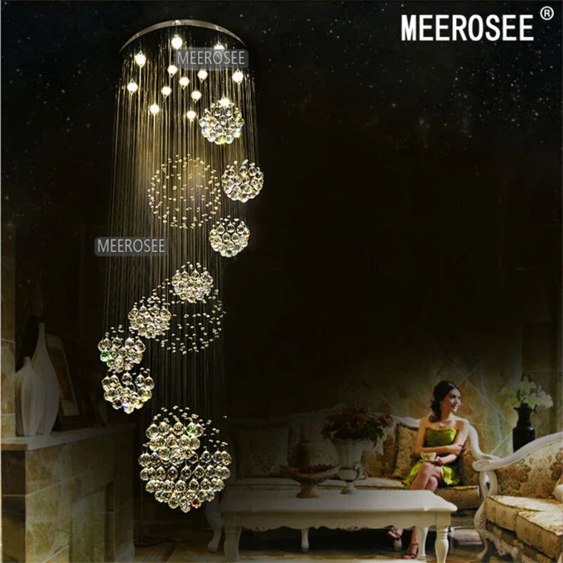 Afralia™ Crystal Staircase Chandelier Pendant Light - Modern Luxury Large Villa Ceiling Lights