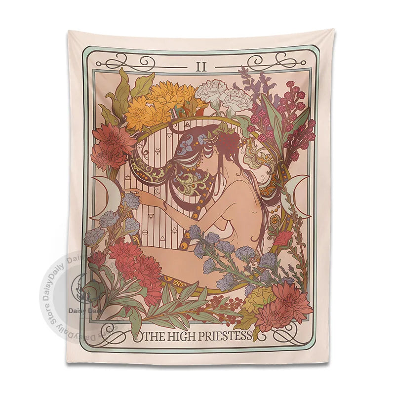 High Priestess Tarot Tapestry Wall Hanging for Witchy Boho Vibes by Afralia™