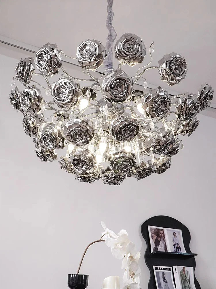 Afralia™ Stainless Steel Rose Chandelier: Luxury French Chrome Hanglamp for Villa & Hotel