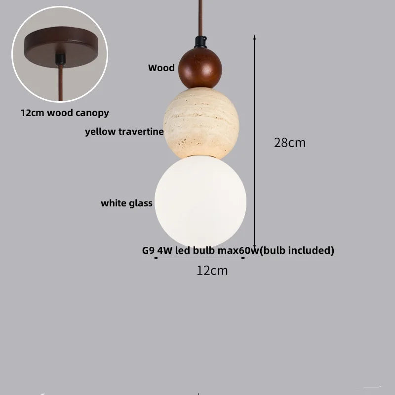 Afralia™ Wood Stone LED Pendant Chandelier Vintage Loft Adjustable Hang Lamp
