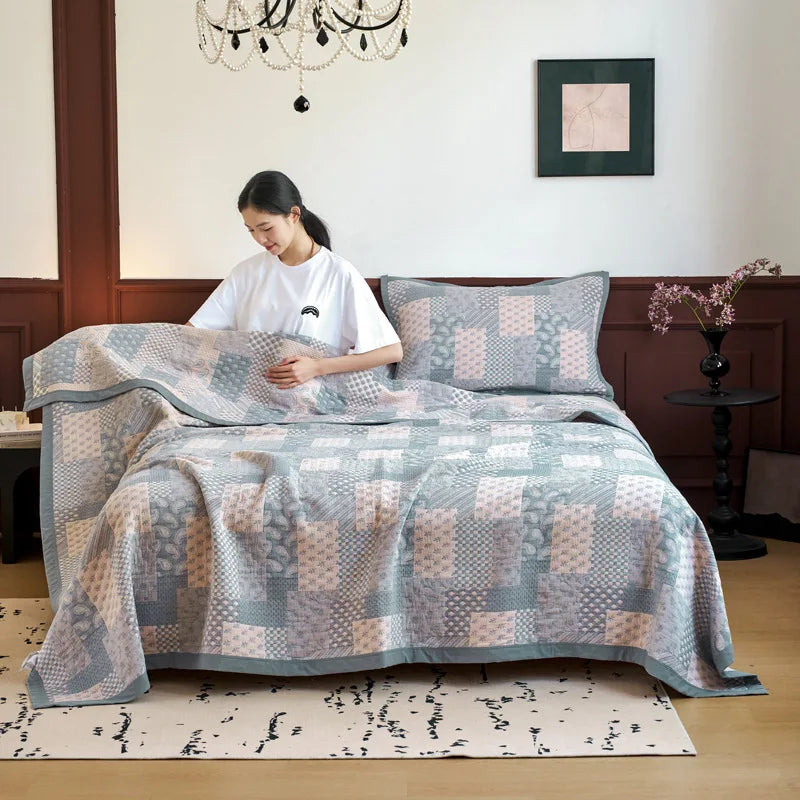 Afralia™ Cotton Three-Layer Towel Blanket with Pillow - Summer Cool Quilt