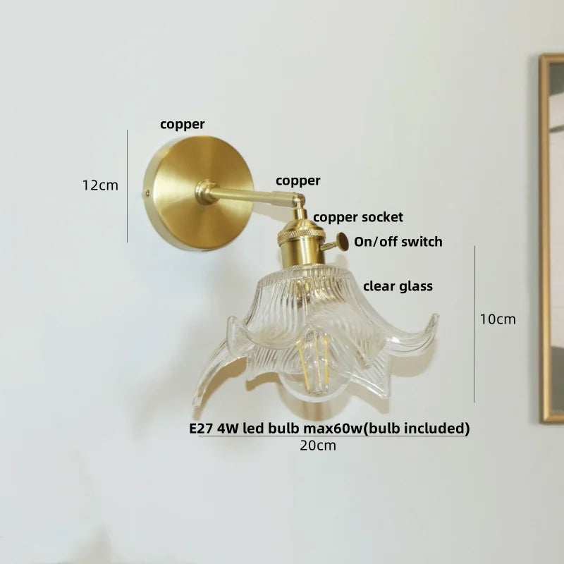 Afralia™ Clear Glass LED Wall Sconce, Modern Rotating Bedside Lamp with Pull Chain & Copper Socket