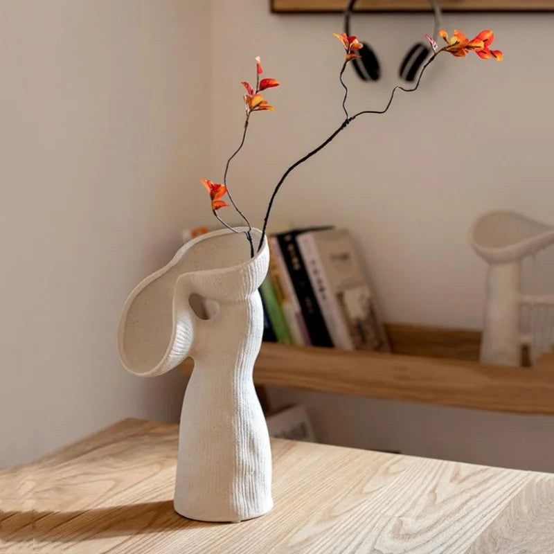 Afralia™ Ceramic Geometric Vase - Modern Stoneware Abstract Flower Arrangement Home Decor