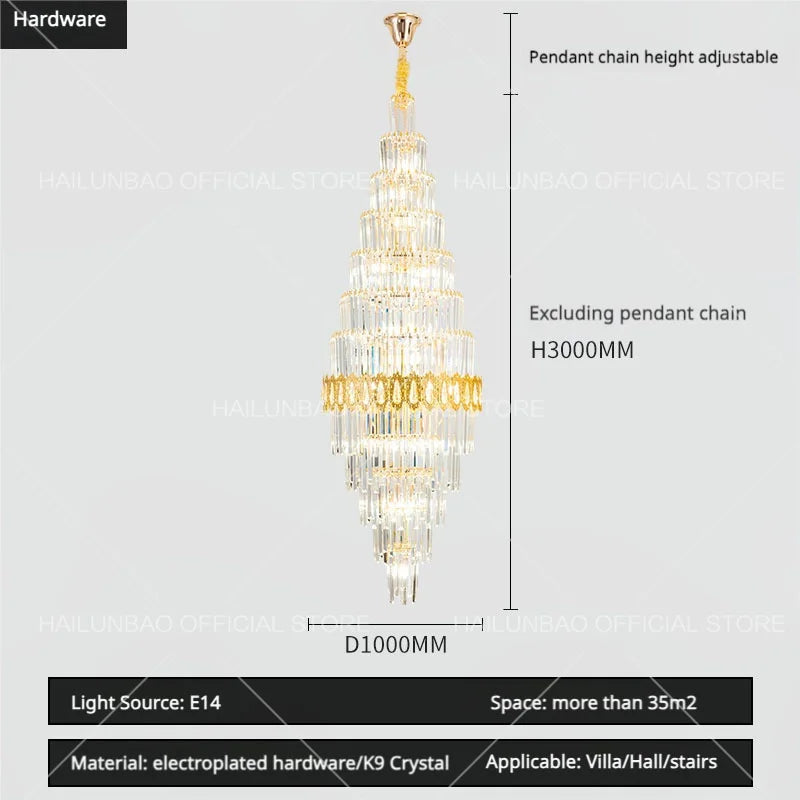 Afralia™ Hollow Spiral Staircase Chandelier | Modern Long Crystal Light for Villa Livingroom