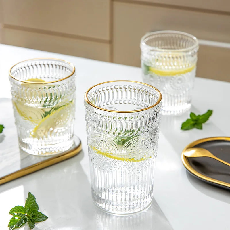 Afralia™ Sun Flower Pattern Thicken Glass Water Cup Set High Temperature Resistance