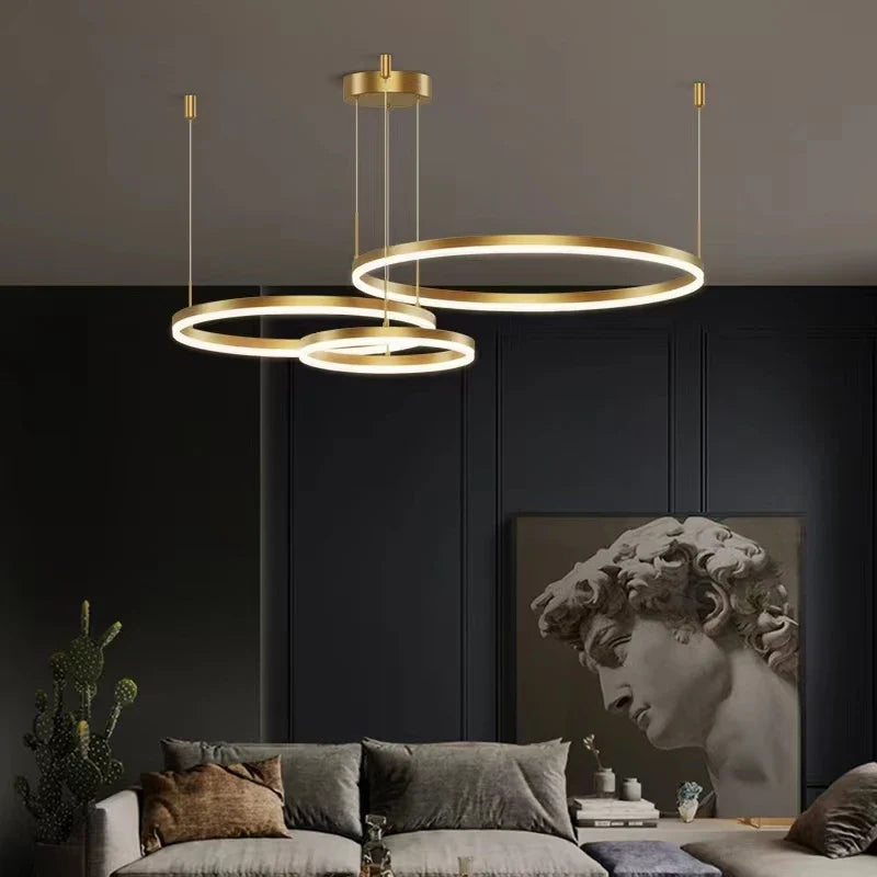 Afralia™ Gold Ring Pendant Lights Circle Acrylic LED Ceiling Lamp