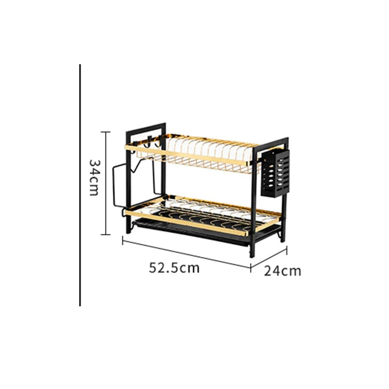 Afralia™ 2 Tier Kitchen Dish Rack Drainer Plate Storage Organizer Drainboard