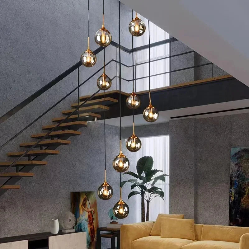 Modern Glass Ball Chandelier - Afralia™ Retro Staircase Pendant Lamp for Home Decor