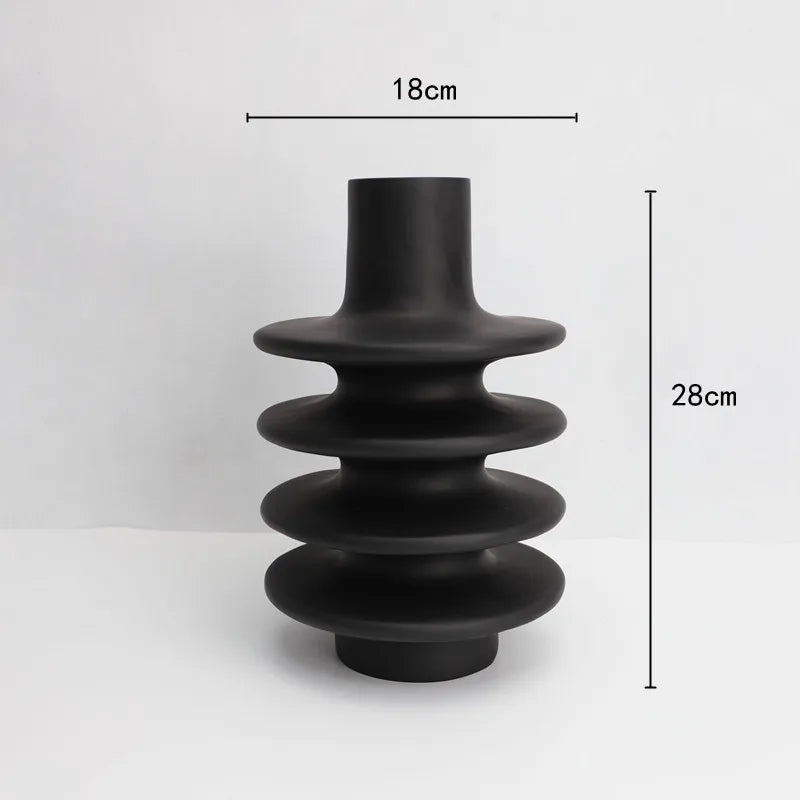Afralia™ Geometric Circle Spiral Black Resin Vase - Home Decor Flower Pot