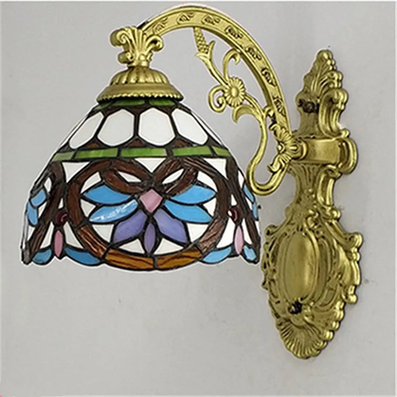 Afralia™ Tiffany Glass Wall Lamp Colorful Art Light for Living Room Bedroom Aesthetic Decor