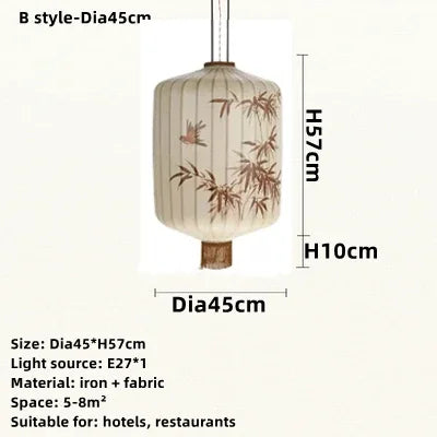 Afralia™ Handmade Japanese Lantern Painting Pendant Lamp Fabric Chandelier