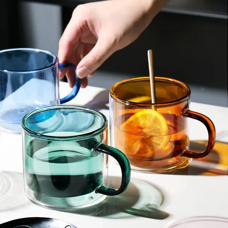 Afralia™ Double Bottom Glass Mugs Set - 250ml Wine Whiskey Coffee Tea Juice Water Cups