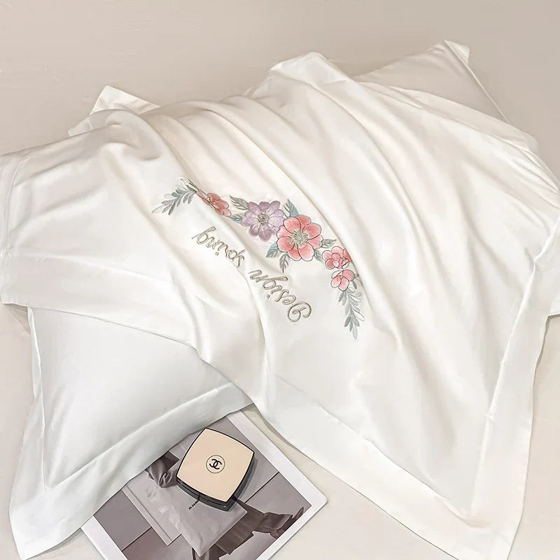 Afralia™ Luxury Flowers Embroidery Bedding Set: Duvet Cover, Sheet, Pillowcases