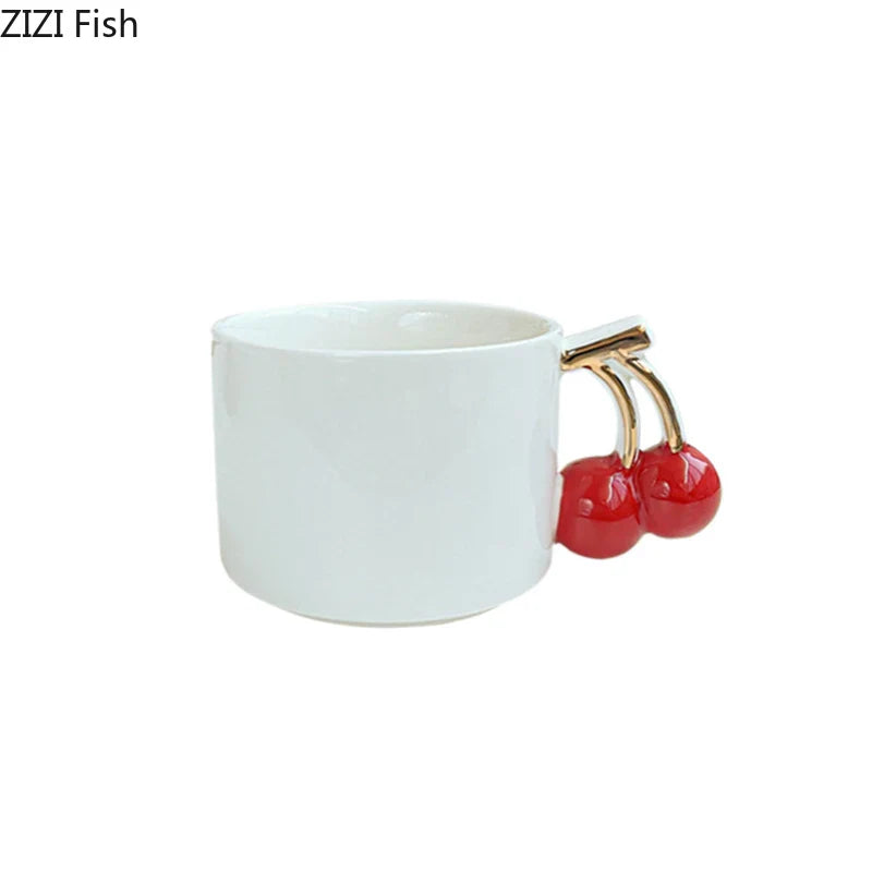 Afralia™ Cherry Handle Mug: White Ceramic Tea & Coffee Cup for Dining Table