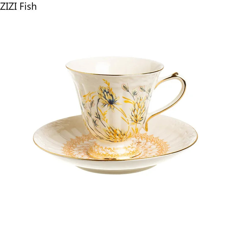 Afralia™ Wheat Ear Ceramic Tea Set: Cup, Saucer, Teapot, Mug, Milk Cup, Juice Container