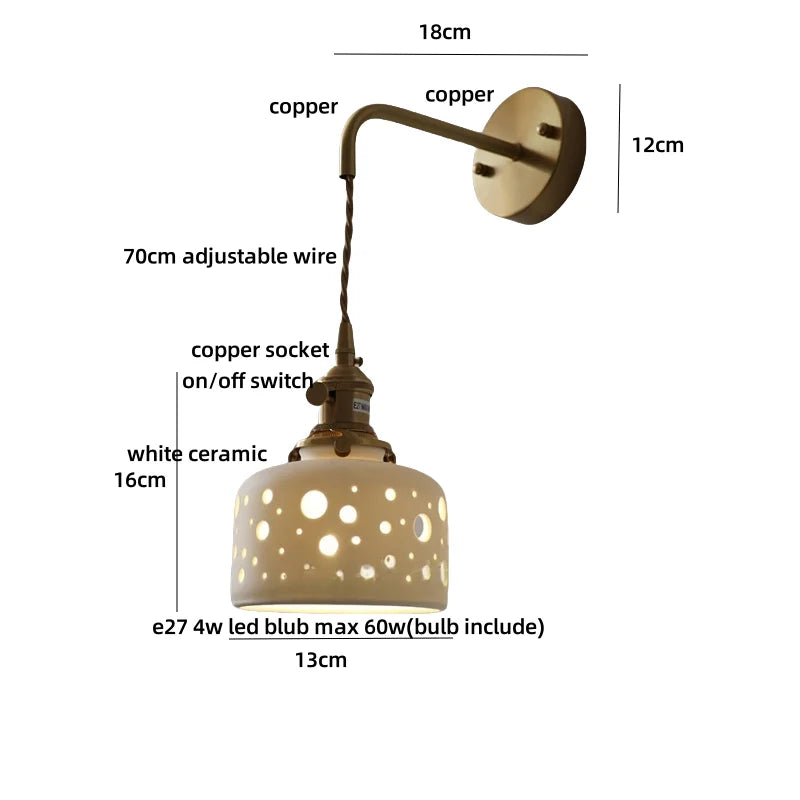 Afralia™ Ceramic LED Wall Sconce Light Fixture with Pull Chain Switch