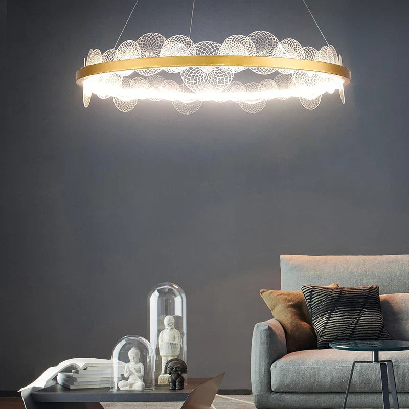 Afralia™ Frost Texture LED Ring Chandelier for Living Room Office Ceiling