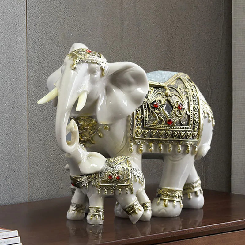 Afralia™ Resin Elephant Feng Shui Statue Handicrafts European Lucky Home Decor Ornament