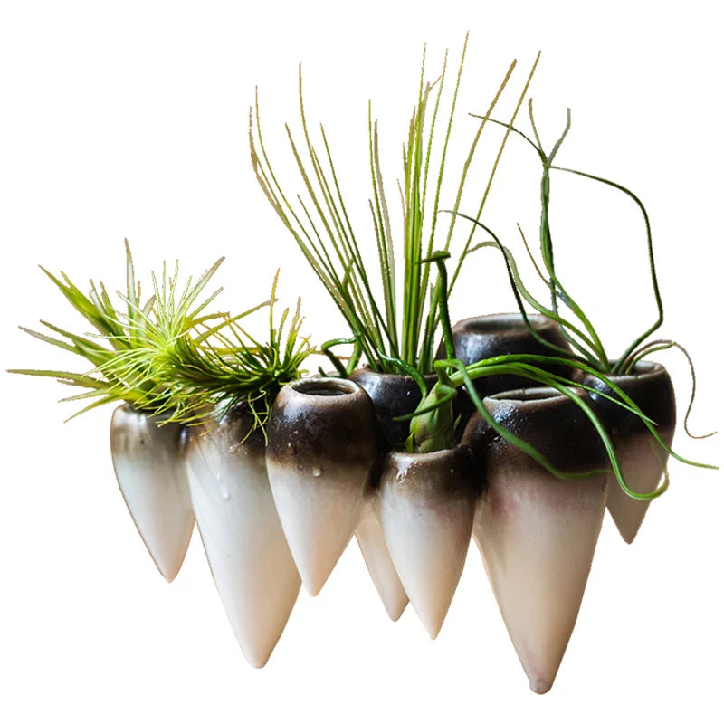 Afralia™ Abstract Tooth Ceramic Flower Pot Hanging Vase for Artistic Home Decor