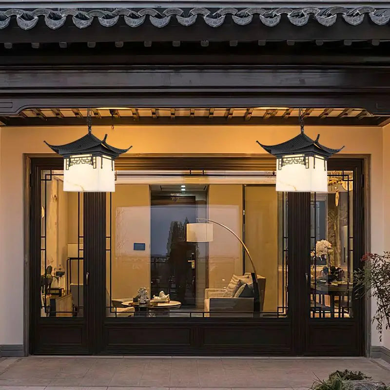 Afralia™ Solar Chinese Courtyard Gazebo Chandelier for Outdoor Villa and Eaves