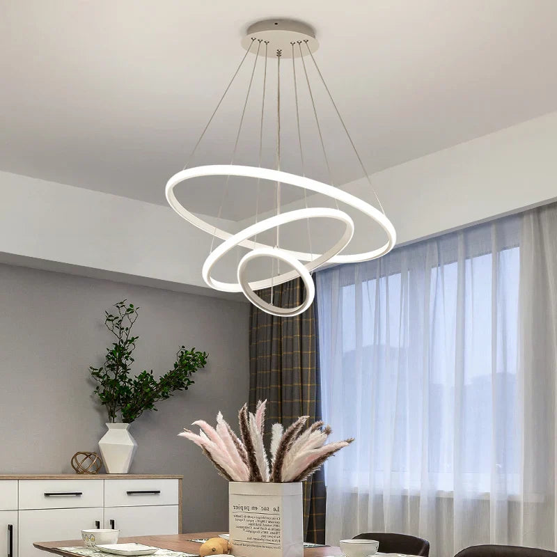 Modern Round LED Chandelier by Afralia™ for Living, Dining, and Kitchen Room Lighting