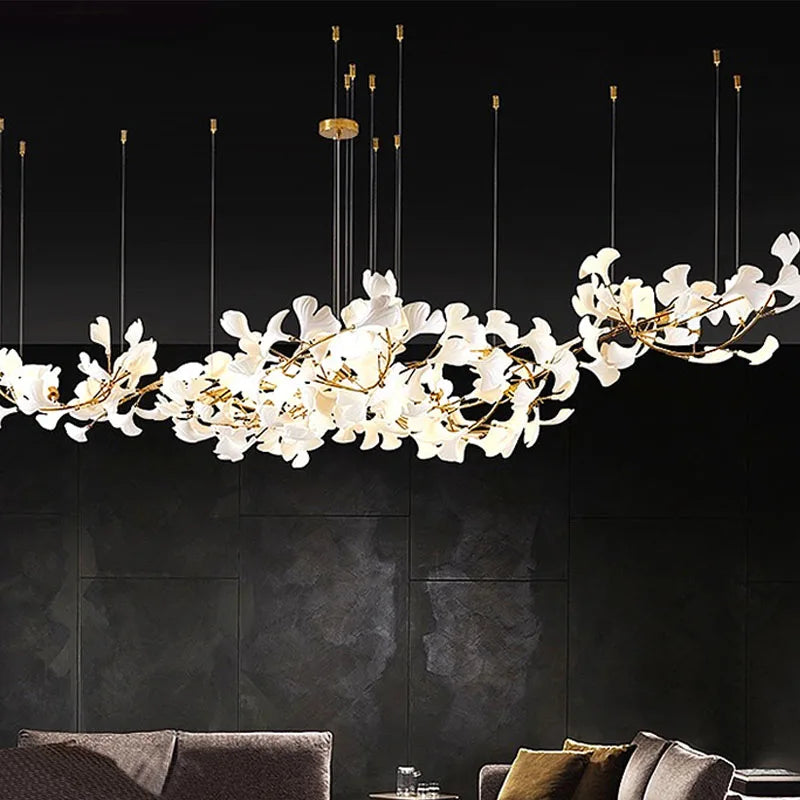 Afralia™ Luxe Ginkgo Leaves Chandelier Pendant Light for Living Room Bedroom