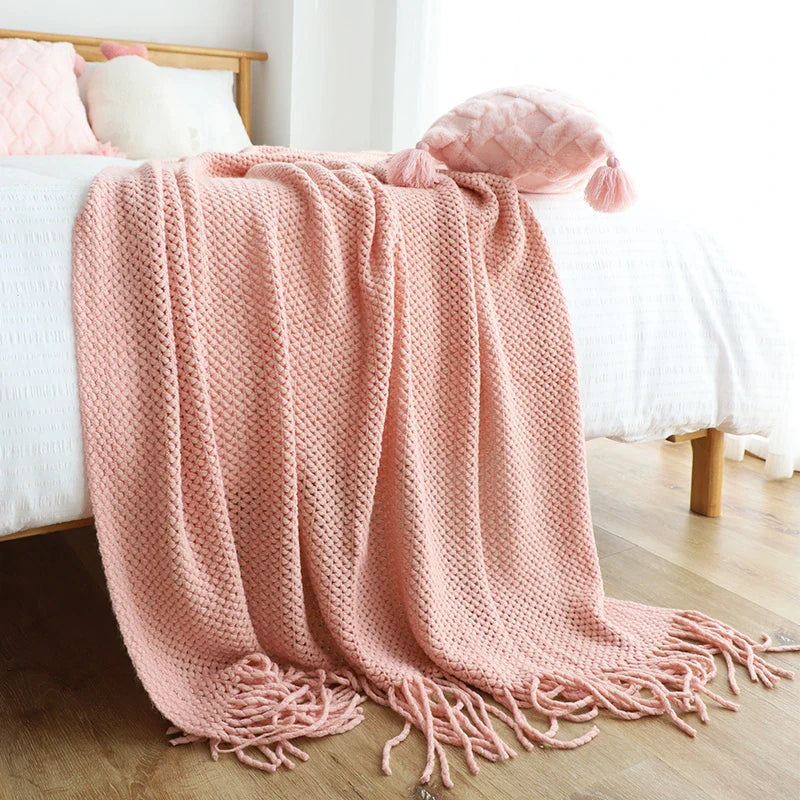 Afralia™ Knitted Leisure Blanket Throw - Cozy Sofa Cover and Bed End Towel with Tassels