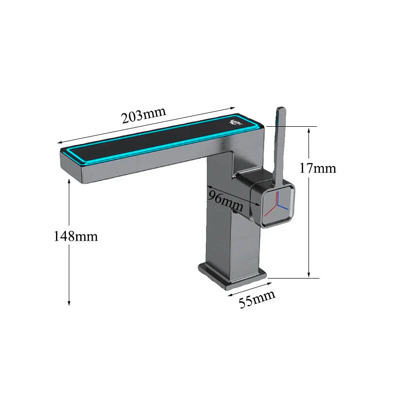 Afralia™ Gun Grey Digital Display Basin Faucet: Modern Black Bathroom Sink Tap with Temperature Display